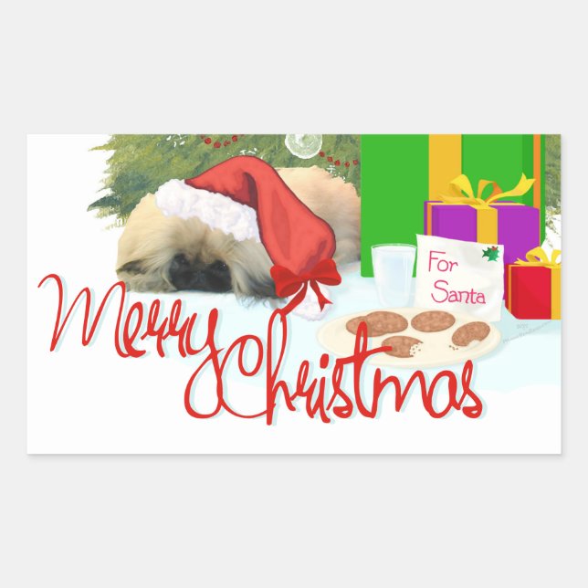Sticker Rectangulaire Pékinois pour son 1er Noël (Devant)