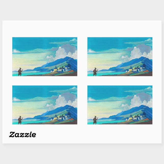 Sticker Rectangulaire Pèlerin de la ville radiante par Nicholas Roerich (Feuille)