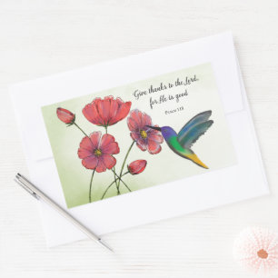 Sticker Rectangulaire Pensée religieuse de fleurs de vous avec colibri