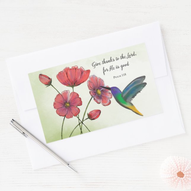 Sticker Rectangulaire Pensée religieuse de fleurs de vous avec colibri (Enveloppe)