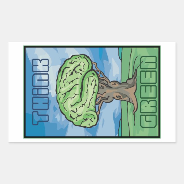 Sticker Rectangulaire Pensez au cerveau vert (Devant)