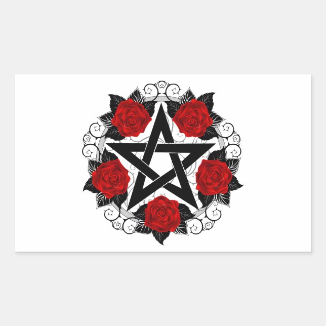 Sticker Rectangulaire Pentagramme aux roses rouges (Devant)