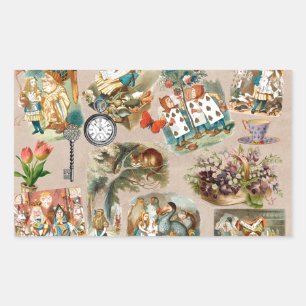 Sticker Rectangulaire Pépinière Alice Colorée Classique Wonderland 1800s