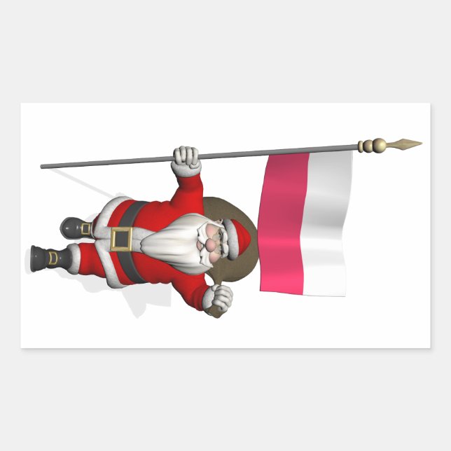 Sticker Rectangulaire Père Noël Avec Drapeau De Pologne (Devant)