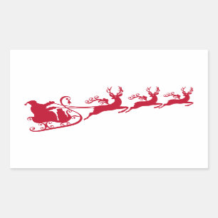 Sticker Rectangulaire Père Noël avec le traîneau et le renne, conception