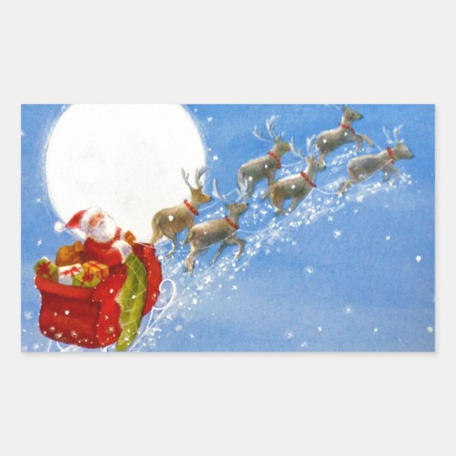 Sticker Rectangulaire Père Noël avec son Reindeer volant (Devant)