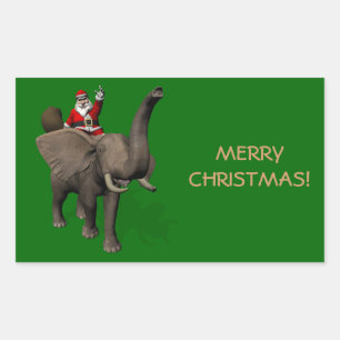 Sticker Rectangulaire Père Noël chevauchant un éléphant