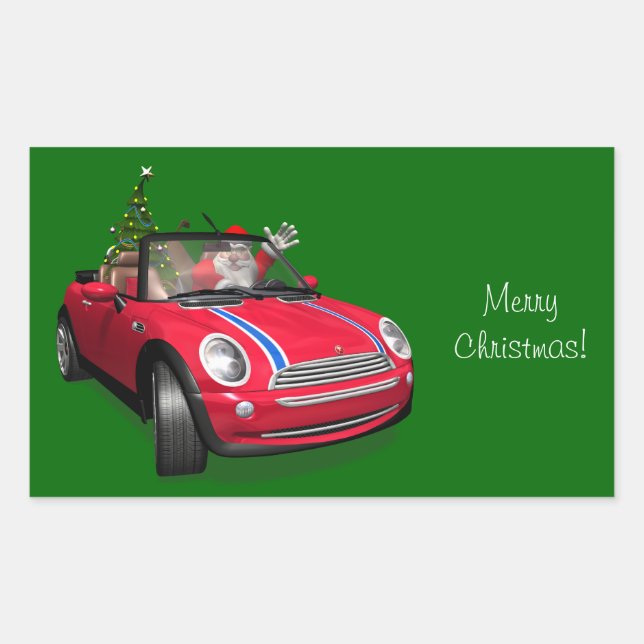Sticker Rectangulaire Père Noël conduisant une Mini (Devant)