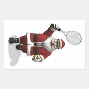 Sticker Rectangulaire Père Noël jouant au tennis