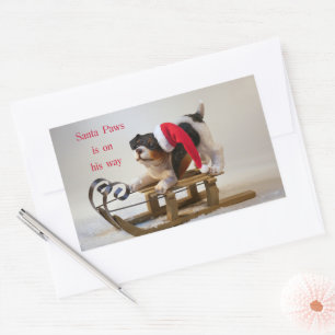 Sticker Rectangulaire Père Noël Paws est sur son chemin Rectangulaire Re