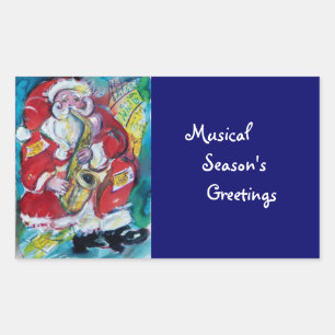 STICKER RECTANGULAIRE PÈRE NOËL & SAX, PARTI NOËL