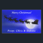 Sticker Rectangulaire Père Noël Sleigh Ride Christmas<br><div class="desc">* Illustration du Père Noël avec son renne, volant au-delà d'une pleine lune le soir de Noël. * Utilisation pour les cadeaux de Noël, la décoration, l'artisanat, la réservation de ferraille ou do-it-yourself projets. * Ajoutez quelques-uns insérés dans vos cartes-cadeaux de vacances ou pour sceller des enveloppes. * Plusieurs options...</div>