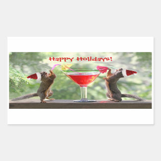 Sticker Rectangulaire Père Noël Squirrels Boire un Cocktail