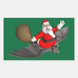 Sticker Rectangulaire Père Noël sur chauve-souris volante