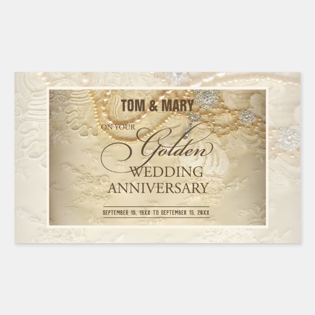 Sticker Rectangulaire Perles personnalisables, 50e anniversaire de Maria (Devant)