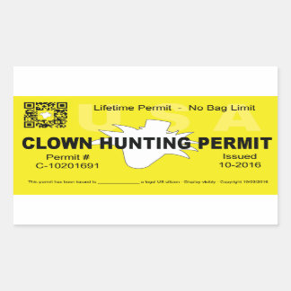 Sticker Rectangulaire Permis de chasse aux clowns (4x) (Jaune)
