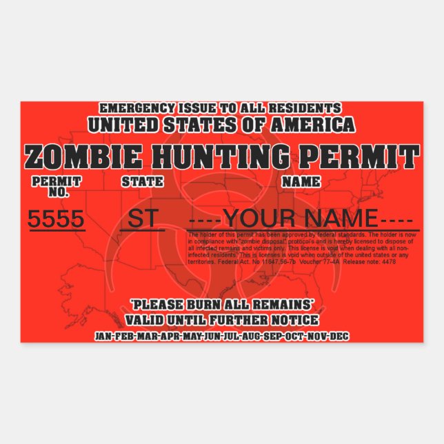 Sticker Rectangulaire Permis de chasse zombie (Devant)