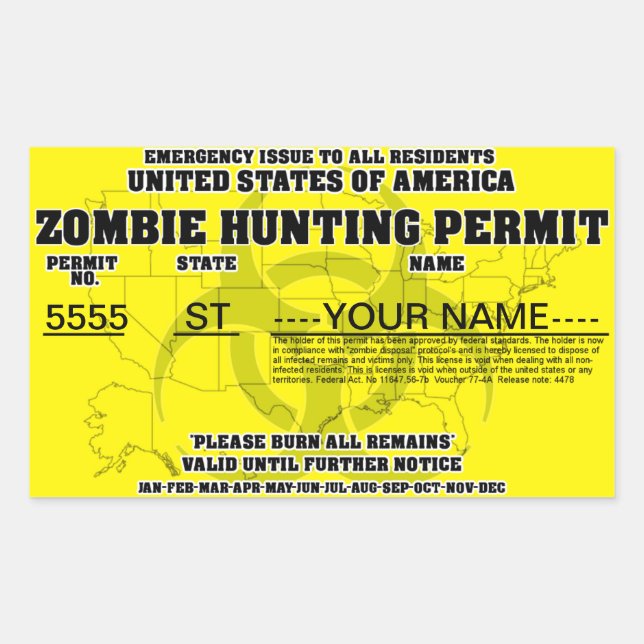 Sticker Rectangulaire Permis de chasse zombie (Devant)