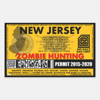 Sticker Rectangulaire Permis de chasse zombie New Jersey