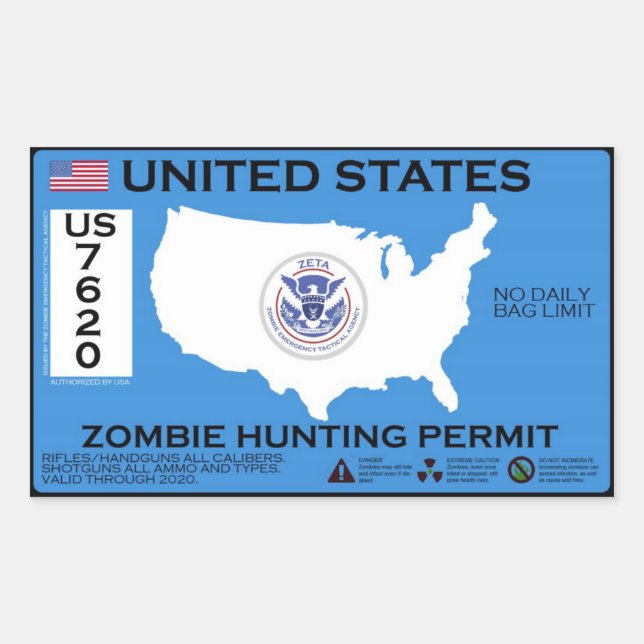 Sticker Rectangulaire Permis de chasse zombie - ZETA (Devant)