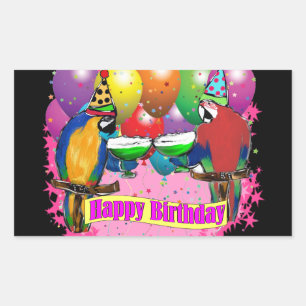 STICKER RECTANGULAIRE PERROQUETS D'ANNIVERSAIRE