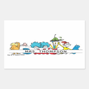 Sticker Rectangulaire Personnages de Dr Seuss et nom de l'enseignant