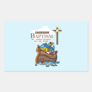 Sticker Rectangulaire Personnalisable, Baby Boy Baptism Arche de Noah