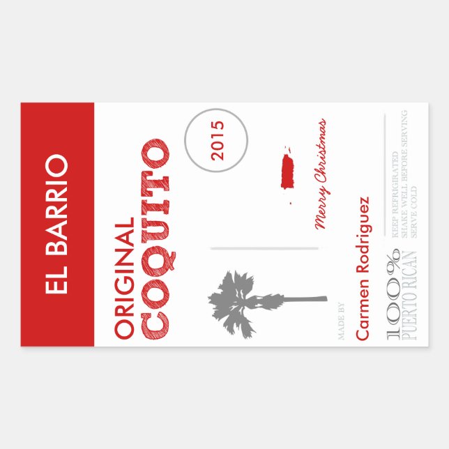 Sticker Rectangulaire Personnalisable Coquito de Porto Rico (Devant)