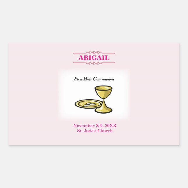 Sticker Rectangulaire Personnalisable, Corps de Communion de Fille et Sa (Devant)
