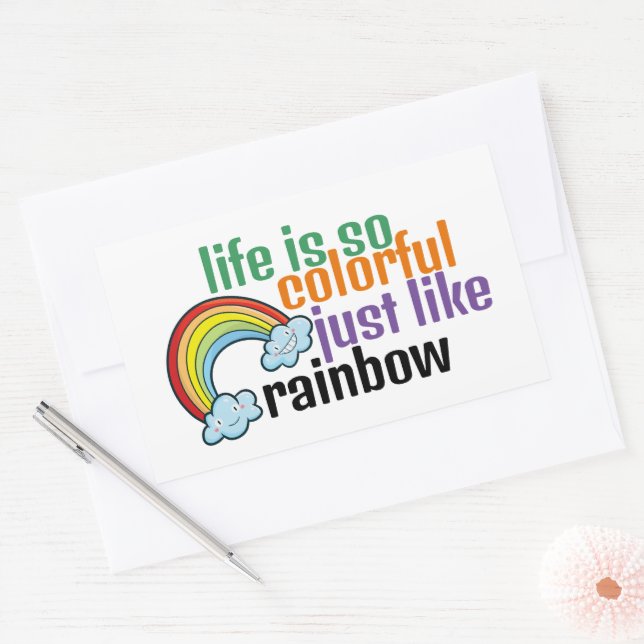 Sticker Rectangulaire Personnalisable Vie comme arc-en-ciel (Enveloppe)