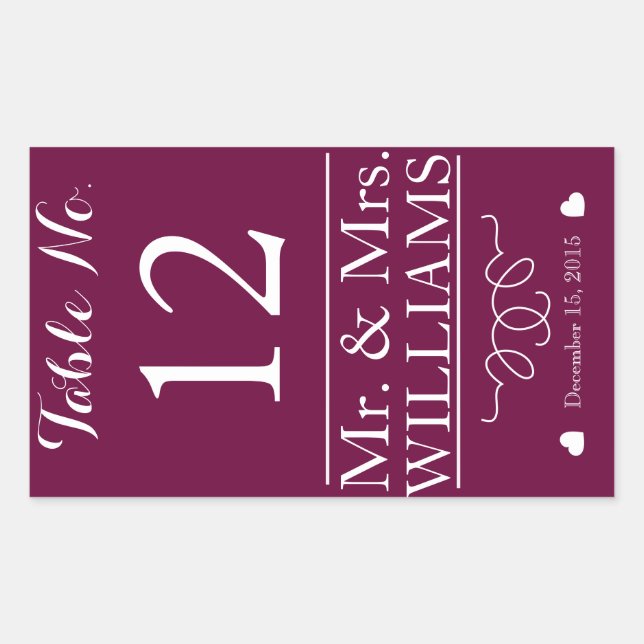 Sticker Rectangulaire personnalisé bouteille de vin de mariage numéro de (Devant)