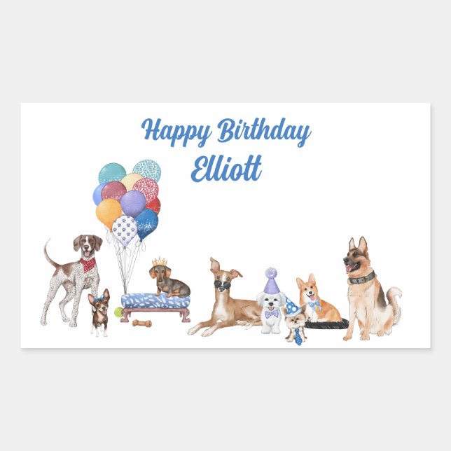 Sticker Rectangulaire Personnalisé Joyeux Anniversaire Canine race Chien (Devant)
