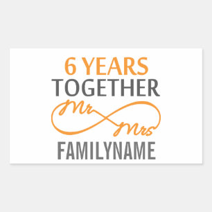Sticker Rectangulaire Personnalisé M. et Mme 6e anniversaire