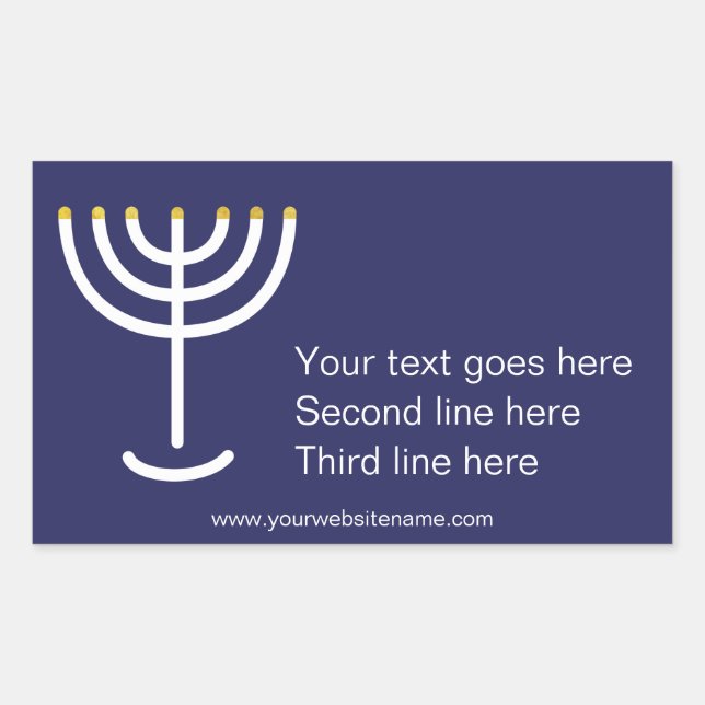 Sticker Rectangulaire Personnalisé Moderne Menorah White Navy Gold Graph (Devant)