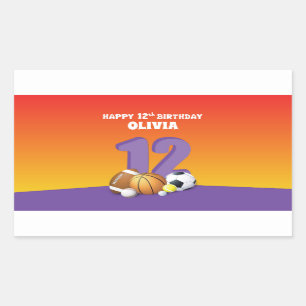 Sticker Rectangulaire Personnalisé Nom Fille 12e Anniversaire Balles de