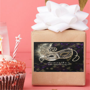 Sticker Rectangulaire Personnalisée Black Gold Purple Masquerade Party