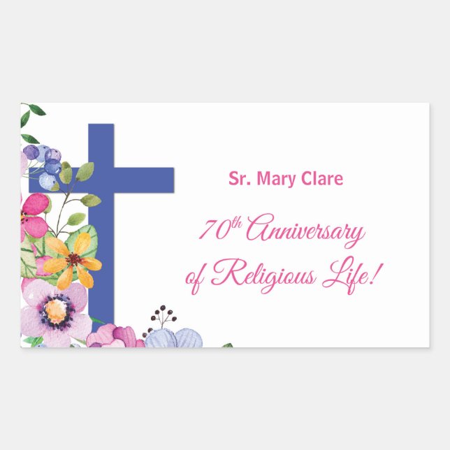 Sticker Rectangulaire Personnaliser, 70e anniversaire Nun vie religieuse (Devant)