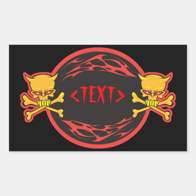 Sticker Rectangulaire Personnaliser Crânes et Flames Design,<TEXT> (Devant)