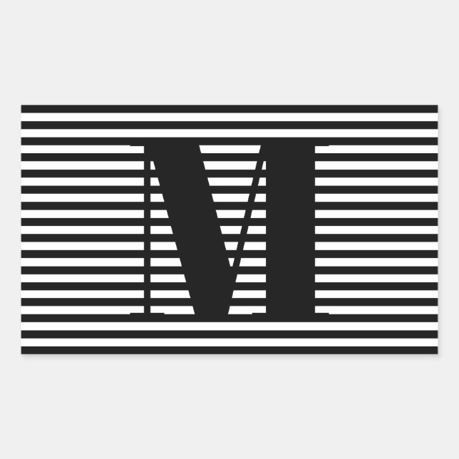 Sticker Rectangulaire Personnaliser monogramme initial noir blanc rayure (Devant)