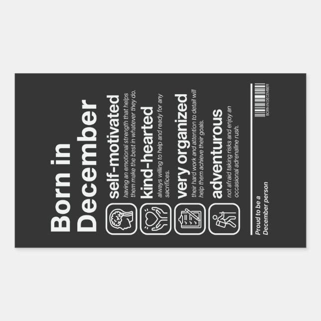 Sticker Rectangulaire Personnalité de Né en Décembre (Devant)