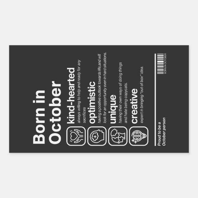 Sticker Rectangulaire Personnalité de Né en Octobre (Devant)