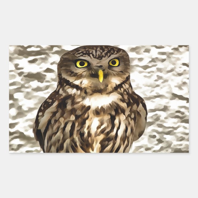 Sticker Rectangulaire Petit Chouette Brown Portrait Artistique (Devant)