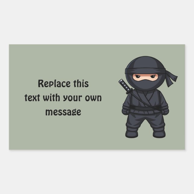 Sticker Rectangulaire Petit guerrier ninja sur fond vert sauge (Devant)