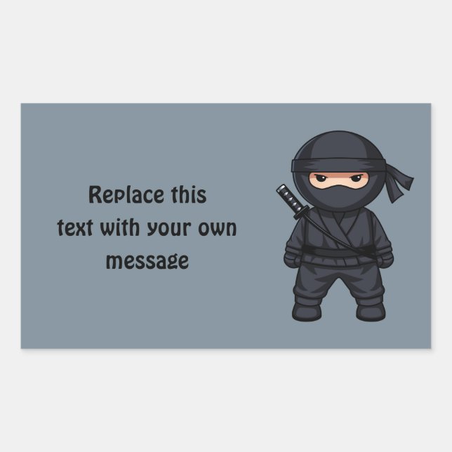 Sticker Rectangulaire Petit guerrier ninja sur gris (Devant)