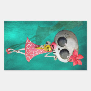 Sticker Rectangulaire Petite Miss Mort avec crème glacée Halloween