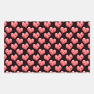 Sticker Rectangulaire Petits Coeurs rouges mignons en noir