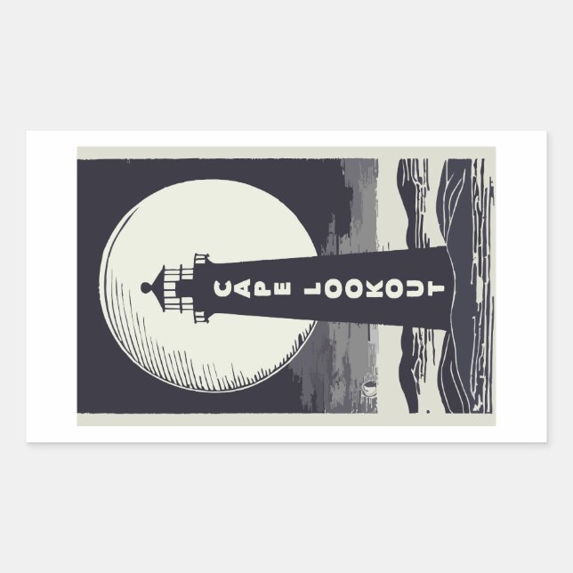 Sticker Rectangulaire Phare de Cape Lookout Lune de Caroline du Nord (Devant)