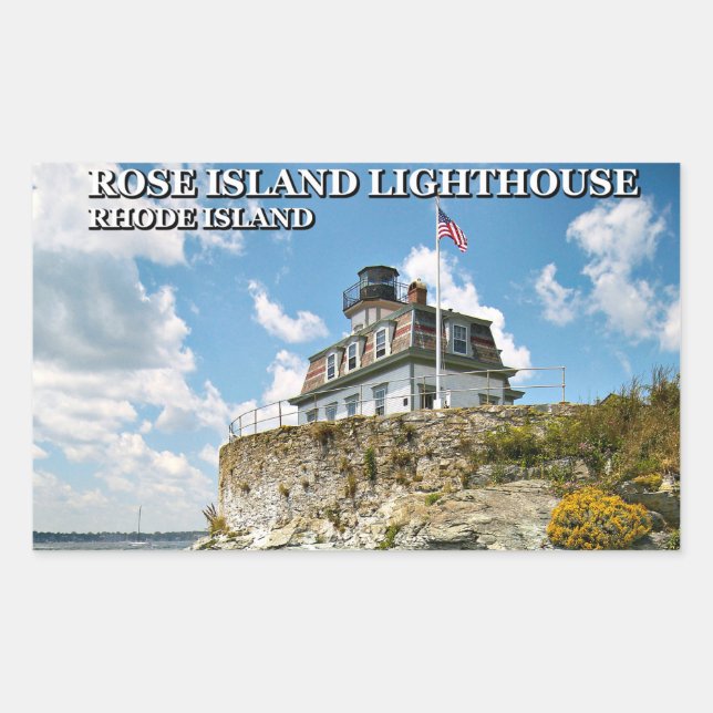 Sticker Rectangulaire Phare de l'île rose, Rhode Island (Devant)