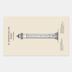Sticker Rectangulaire Phare de l'île St Martin - Michigan - SBD