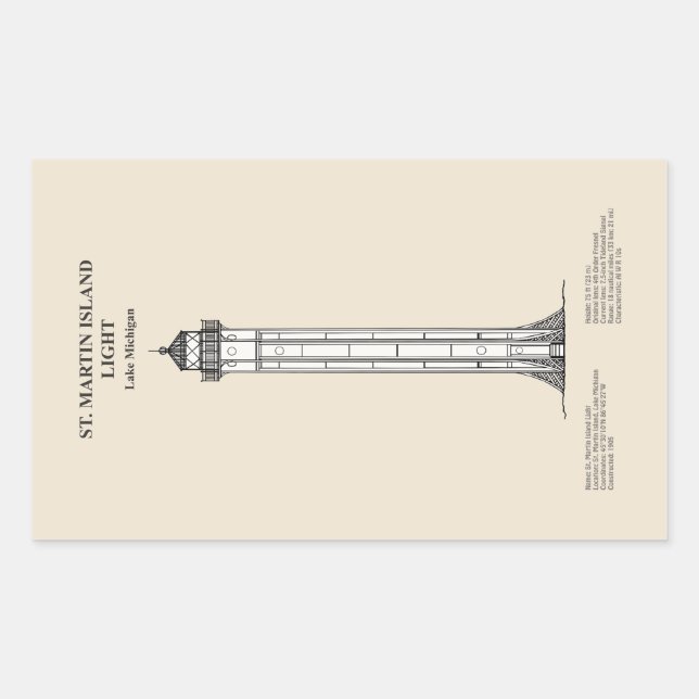 Sticker Rectangulaire Phare de l'île St Martin - Michigan - SBD (Devant)